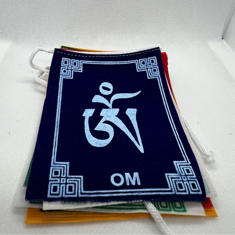 Small Indoor 10 PCs Velvet Om Mani Padme Hum Tibetan Prayer Flags -  size 4”x3”